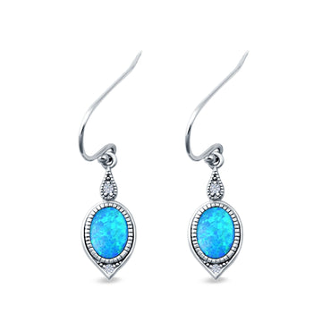 Drop Dangle Earrings Lab Created Blue Opal 925 Sterling Silver (16mm)